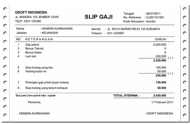 contoh slip gaji karyawan 2