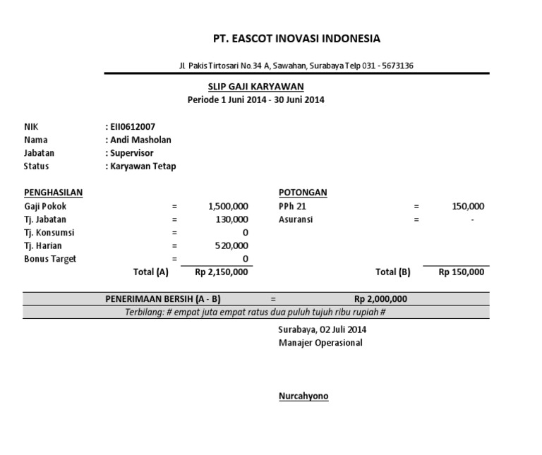 contoh slip gaji karyawan 1