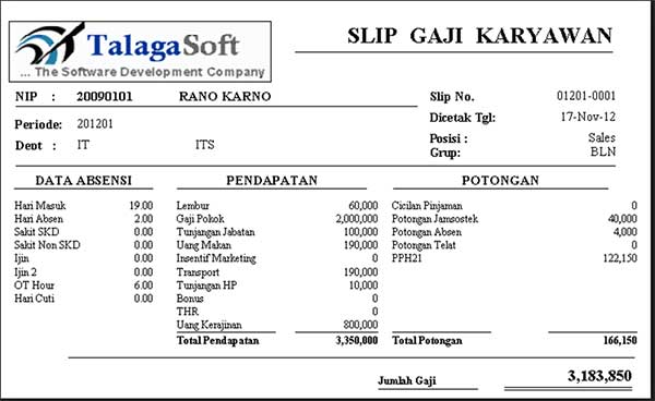 Contoh Slip Gaji Karyawan Toko