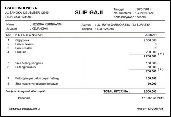 Contoh Slip Gaji Perusahaan