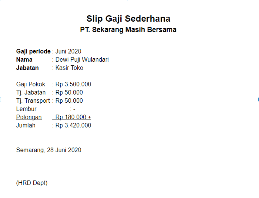 Contoh Slip Gaji Sederhana