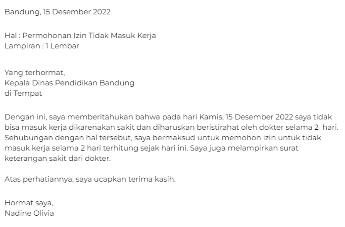 Contoh Surat Izin Tidak Masuk Kerja PNS