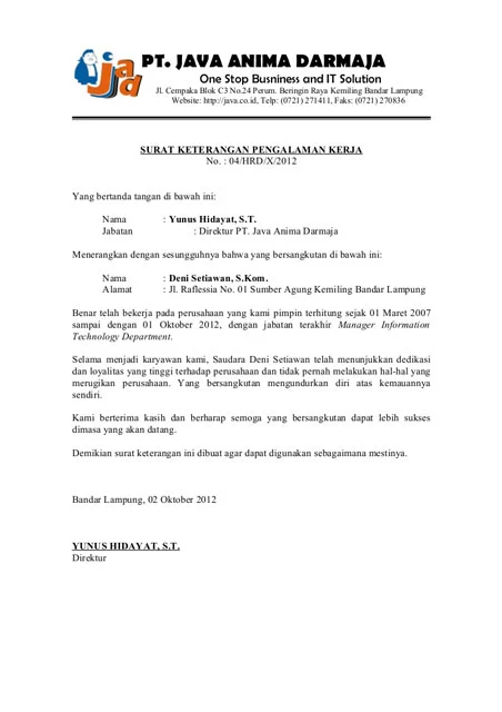 Reference Letter untuk Manajer