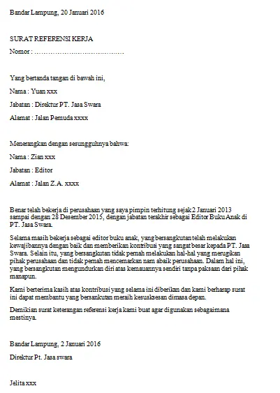 Reference Letter untuk Editor