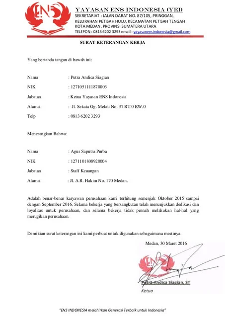 Contoh Reference Letter untuk Staff Keuangan