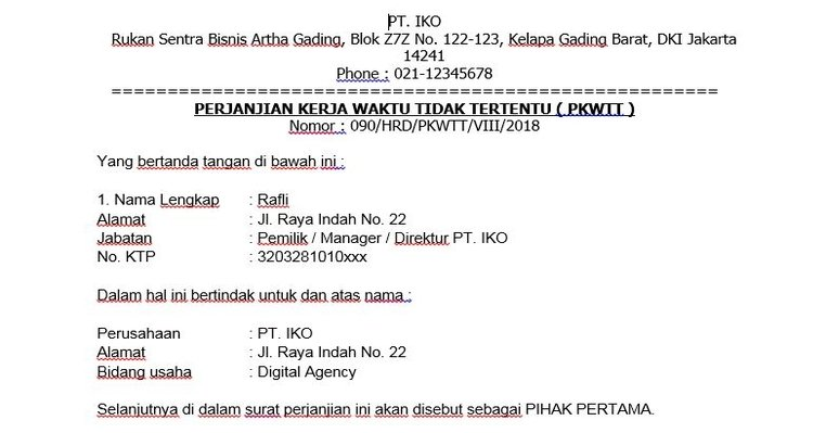 Kontrak Kerja Tetap (PKWTT)