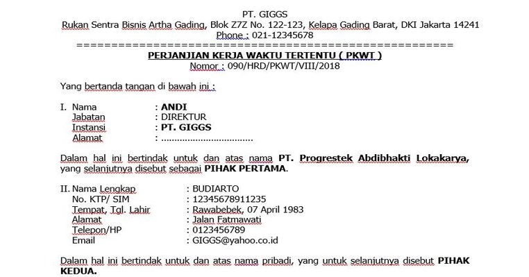 Kontrak Kerja Karyawan Tidak Tetap (PKWT)