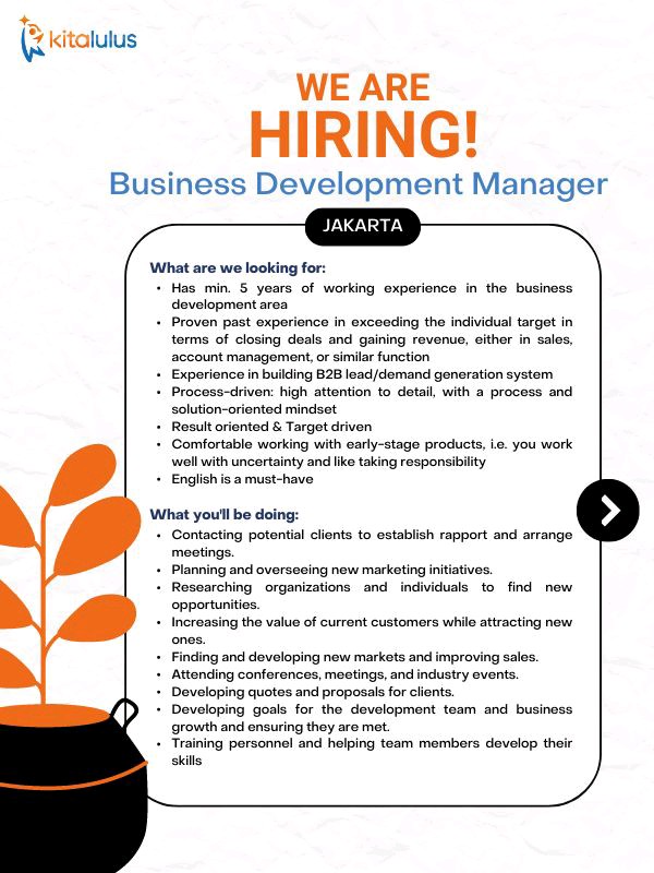 Iklan Lowongan Pekerjaan Business Development Manager