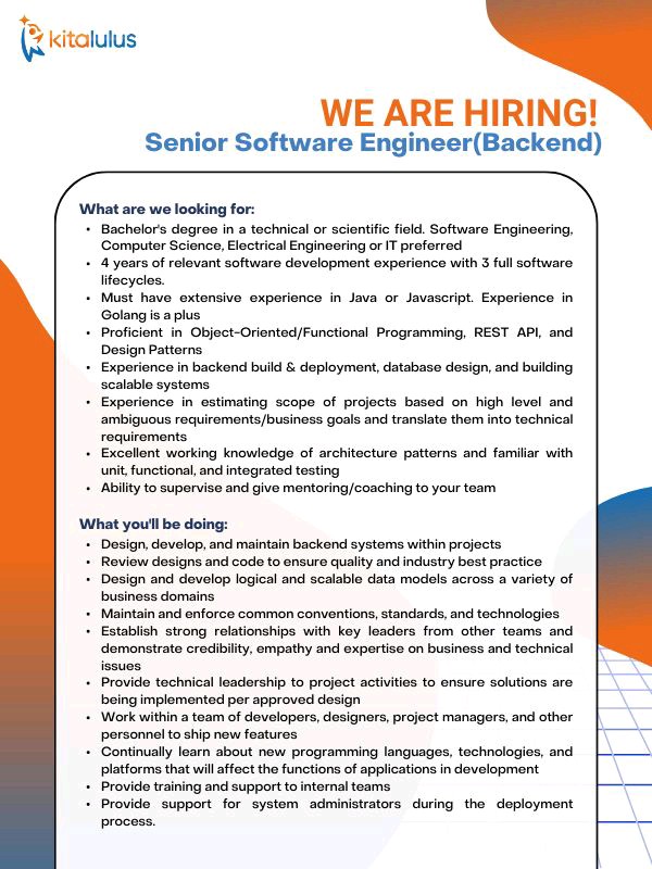 Iklan Lowongan Kerja Senior Software Engineer 
