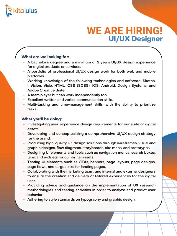 Iklan Lowongan Pekerjaan Berbahasa Inggris UI/UX Designer