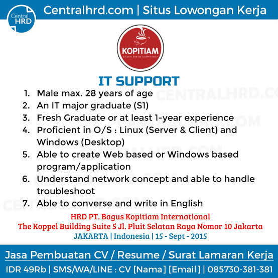 Contoh Iklan Lowongan Bahasa Inggris IT Support